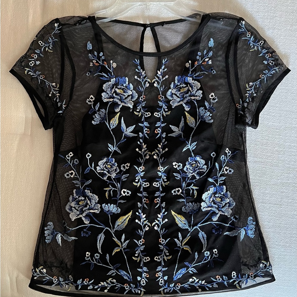 Floral Embroidered Black Top